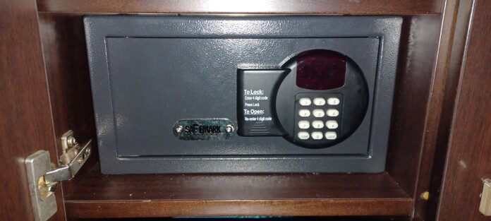 a black safe with a digital screen