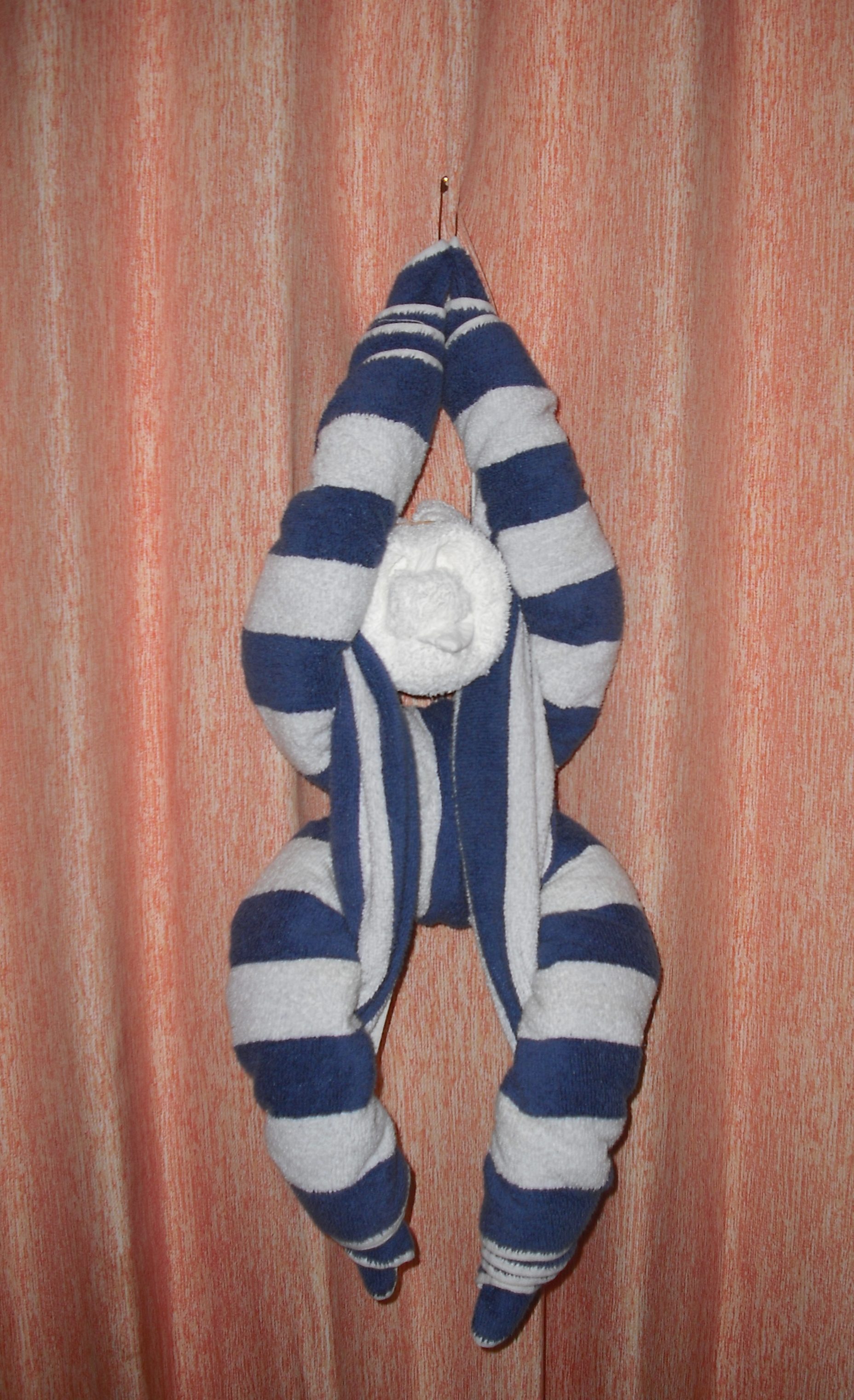 a towel monkey from a curtain