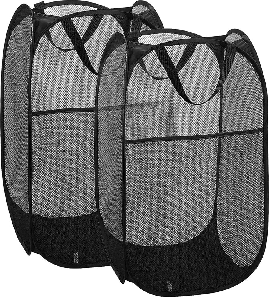 a pair of black mesh bags