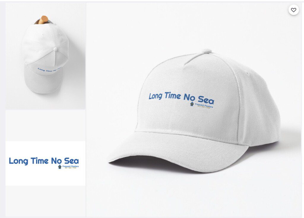 a white hat with blue text