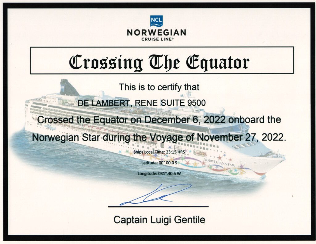 a certificate of crossing the equator