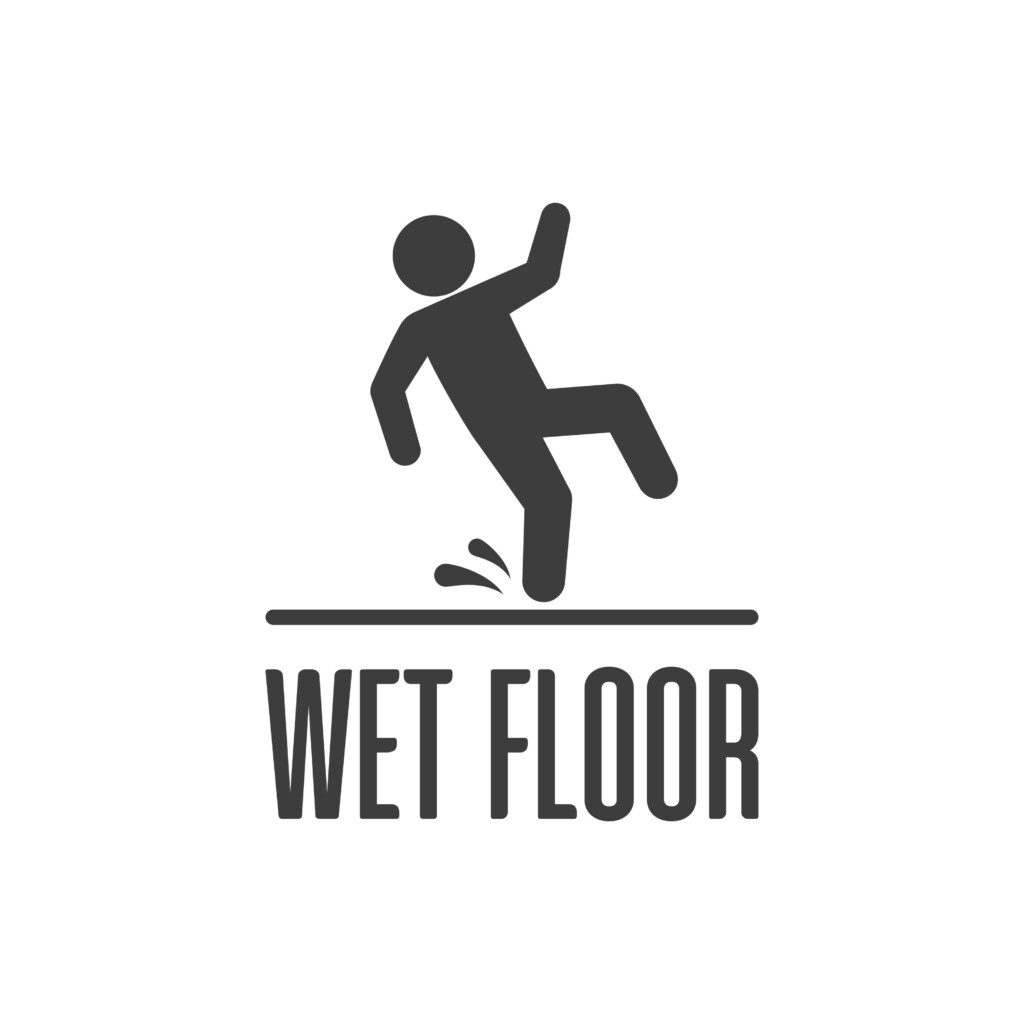 Wet floor warning vector sign isolated on white background. (©iStock.com/art-sonik)