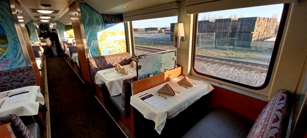 a table set up in a train