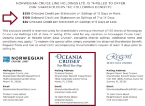 NCLH Shareholder Benefit for Oceania Cruises, Norwegian Cruiselines, and Regent Seven Seas