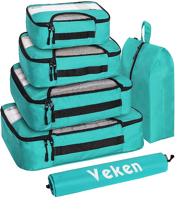 a stack of blue luggage bags