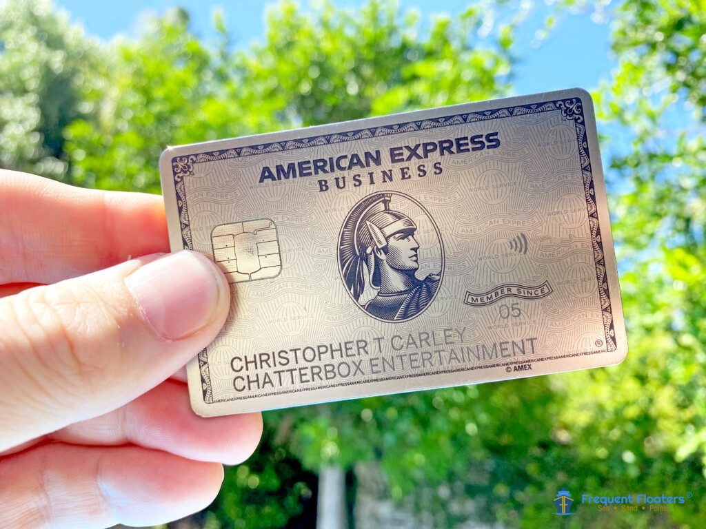 The Business Platinum Card® from American Express against a vacation background.