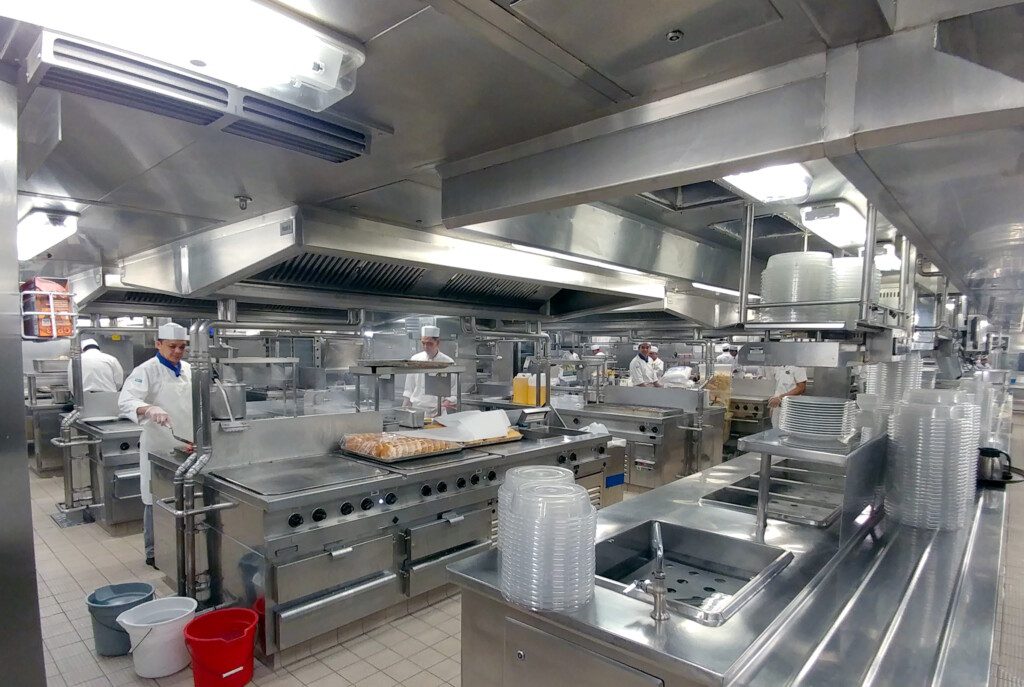 a group of chefs in a commercial kitchen