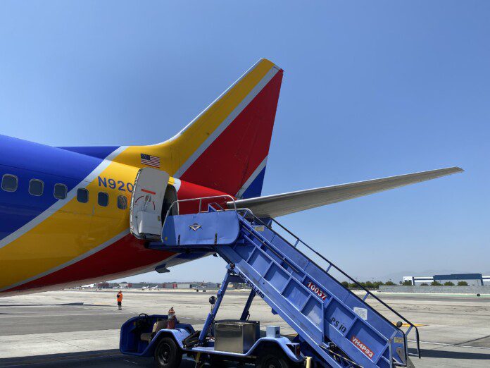 Southwest Airlines 737 boarding from the rear door at Burbank Airport (BUR)