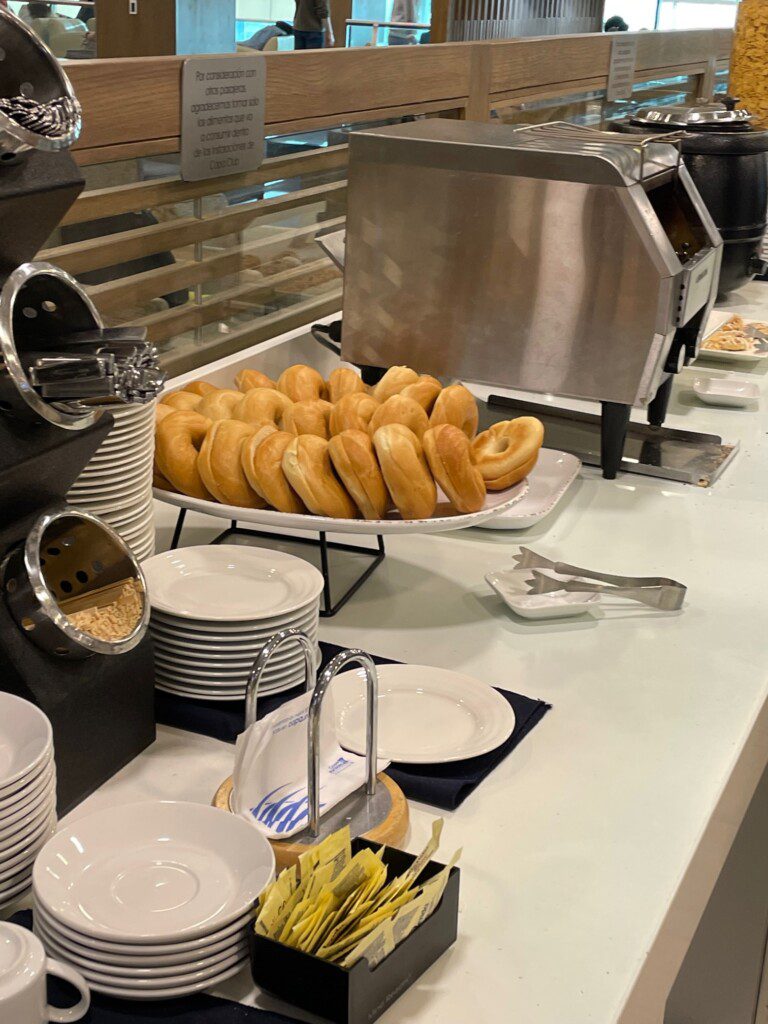 a tray of bagels on a table