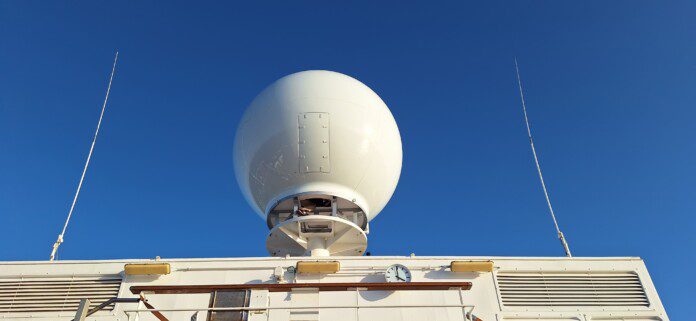 a white sphere on top of a building