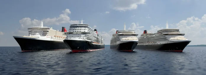 a group of cruise ships in the water