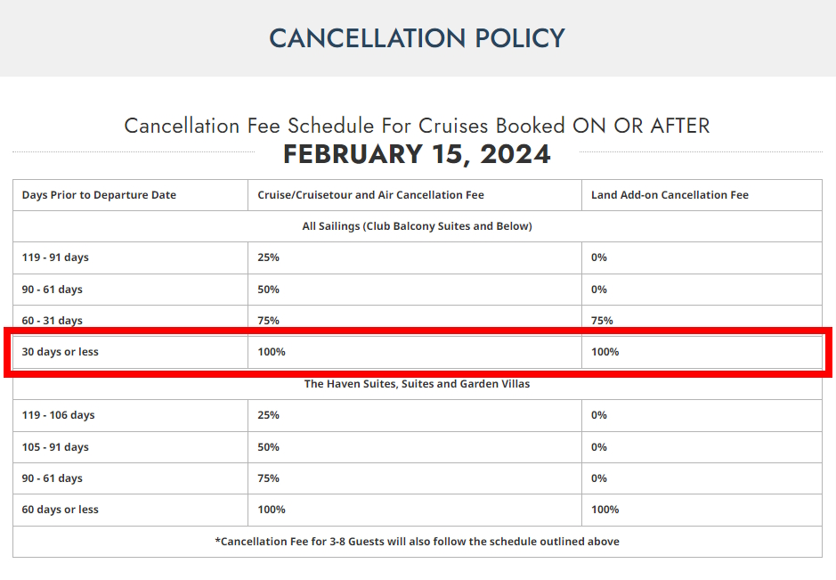 a screenshot of a cruise ship cancellation